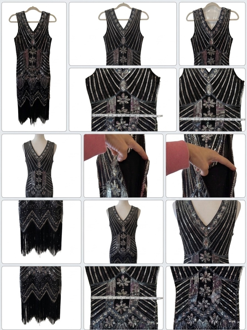 NWOT 1920’s Vintage Style Flapper Dress Sequins Fringe Black Silver Art Deco - Picture 2 of 11